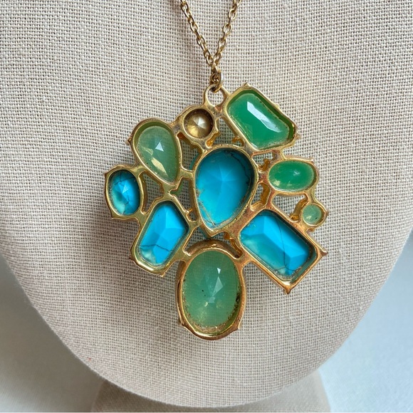 Kate Spade signed pendant necklace, green glass and faux turquoise in goldtone - Picture 4 of 8